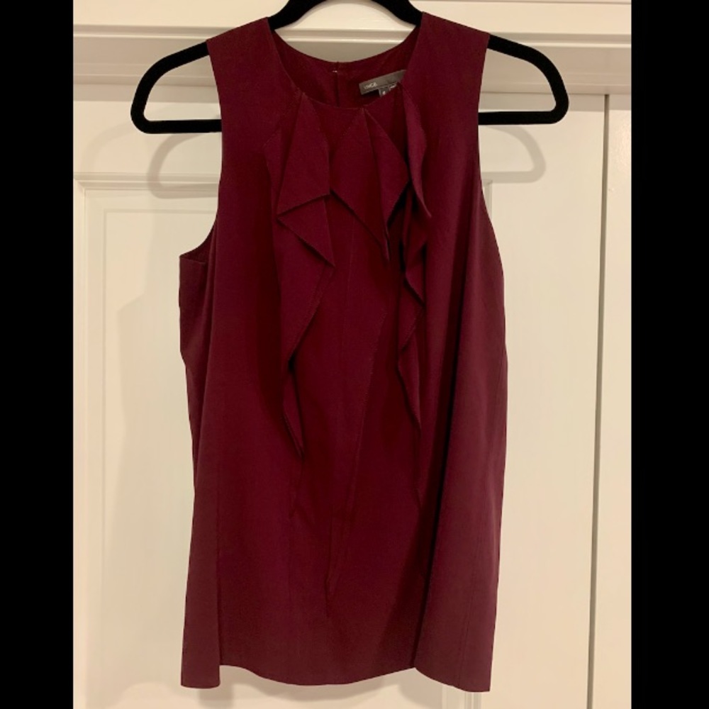 Vince Ruffled Neck Silk Sleeveless Blouse